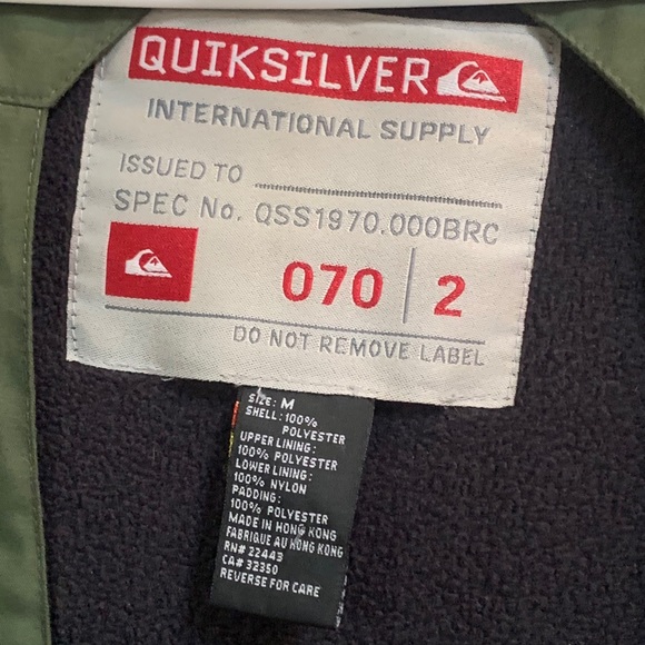 Quiksilver | Army Green Insulated Snow Jacket - Picture 7 of 7